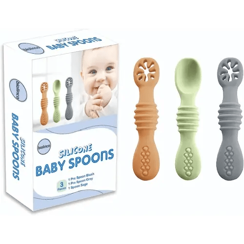 kiinde Silicone Baby Spoons | Set of 3 Toddler Utensils for Teething & Baby LED Weaning | Developmental Meal Set of Non-Toxic