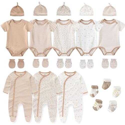 New Born Clothes Boy Girl Layette Set Cotton Outfits and Accessories 0-12 Months, 23-pack