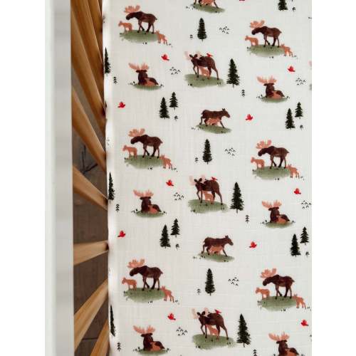 Muslin Crib Sheet, Moose