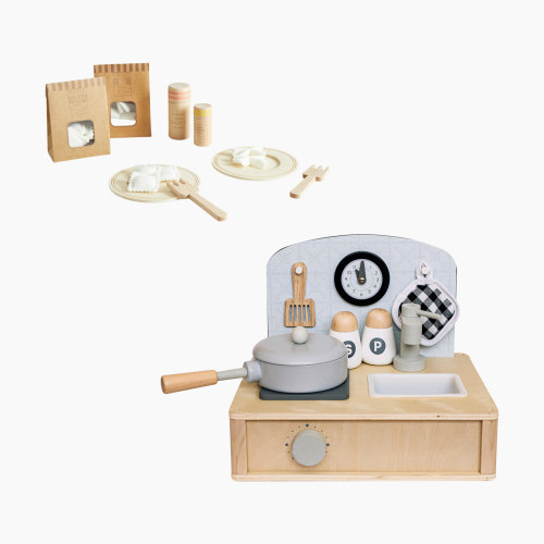 Wonder & Wise Table it Wooden Play Kitchen & Food Set Accessories Bundle - Pasta Set