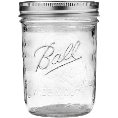 Pint Size 16 Ounce (Pack of 4) Ball Wide Mouth Glass Mason Jars with Lids and Bands, Used for Canning, Pickling, Juice, Jam, Jelly