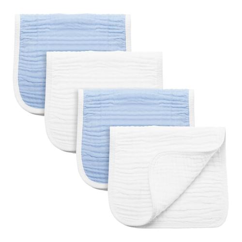 Synrroe Burp Cloths Large, Muslin Burp Cloths for Baby Girls and Boys, Pack of 4 Extra Absorbent and Soft Muslin, 6 Layers 20 by 10 Inches 100% Cotton (Blue-White 4 Pack)