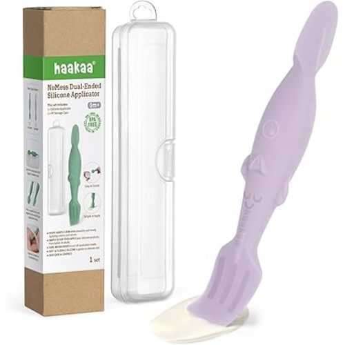 haakaa Baby Diaper Cream Spatula, NoMess Dual-Ended Silicone Diaper Rash Cream Applicator with Hygienic Case, Butt Spatula for Baby