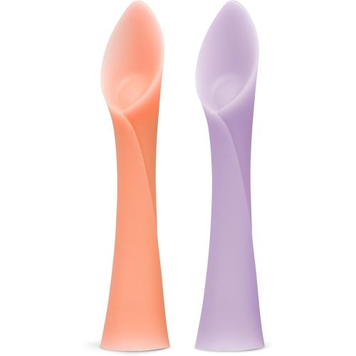 Olababy 100% Silicone Soft-Tip Training Spoon for Baby Led Weaning 2pack (Coral/Lilac)