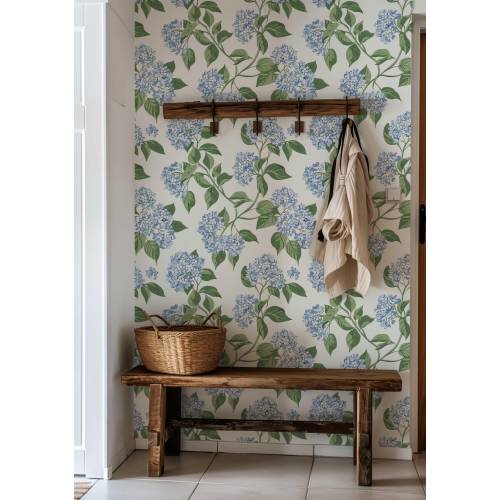 Blue Hydrangea Peel and Stick Wallpaper | Removable Floral Wall Décor | Hydrangea Flower Design for Living Room, Bedroom, Nursery 153