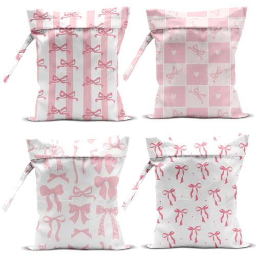 zcyxuuw 4 Pack Wet Bag for Swimsuit, Beach Travel Essentials Wet Dry Bag, for Sunscreen Toiletry Dirty Clothes Yoga Gym Diaper, Friend Summer Beach Vacation Gifts. Pink Bow Series