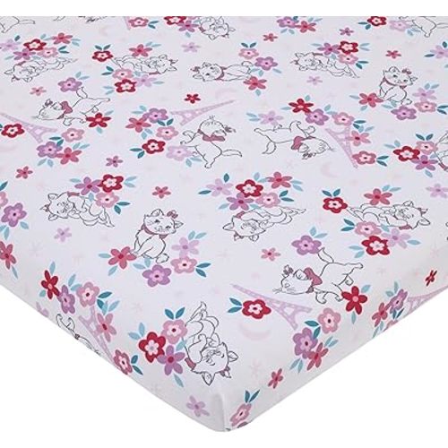 Pack n Play Disney Aristocats Pink, White, and Teal, Marie Super Soft Nursery Fitted Mini Crib Sheet