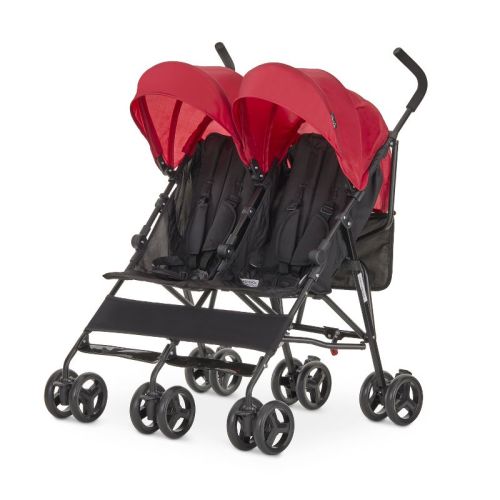 Dream On Me Twin Venture Umbrella Stroller – Double Stroller with Adjustable Backrests, Removable Canopy, Cupholder, Bumper, ASTM Certified Red