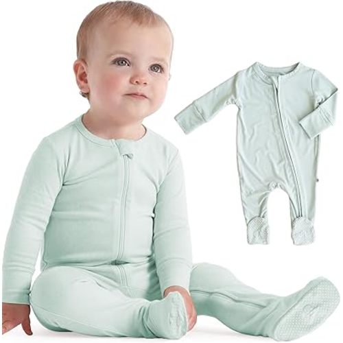 Caden Lane Zippered Baby Footie Pajamas, Soft Onesie Bodysuit with Feet & Double Zipper for Easy Diaper Change, Infant, and Toddler Footed One-Piece Jumpsuit, Lily Pad Green, 6-12 Months