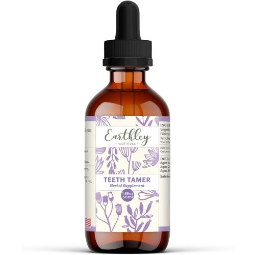 Earthley Wellness Teeth Tamer, Teething Relief for Babies & Kids, Soothes Drooling, Gum Discomfort & Irritability, Organic Herbal Formula, Essential Oil Free, Alcohol-Free & Sugar-Free (1oz)