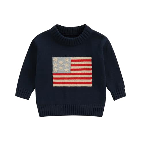 Aiwpstoin Toddler Baby Girl Boy Knit Sweater American Flag Embroidery USA Sweaters Pullover 4th of July Outfit