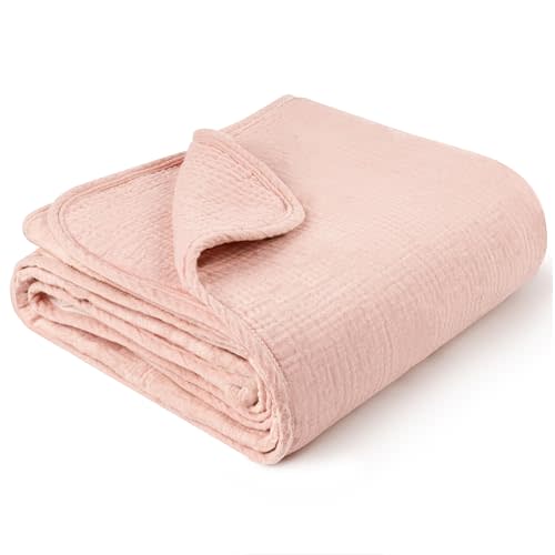 Konssy Muslin Baby Blankets for Girls Boys, 100% Cotton Crib Blanket for Infant Toddler, Super Soft and Lightweight Nursery Swaddling Wrap 40"x36" (Pink)