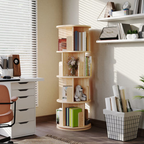 Ebern Designs 360° Rotating Solid Wood Bookshelf Tower, Spinning Organizer for Living Room, Bedroom & Study | Wayfair