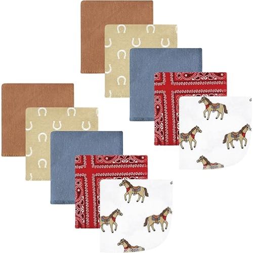Hudson Baby Unisex Baby Flannel Cotton Washcloths, Cowboy 10 Pack, One Size