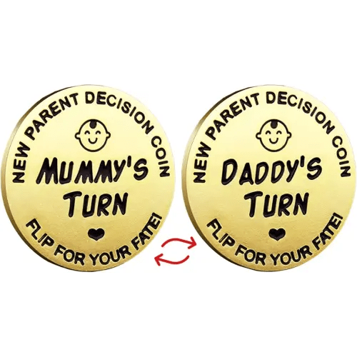 Fathers Day New Baby Gifts for Parents,Double-Sided Decision Coin Gift for New Mom & Dad,Funny Baby Shower Gifts for Couple,Gifts for Pregnant Women as Halloween Thanksgiving Christmas Gift,A-Gold
