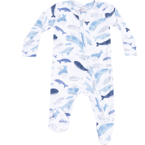 2 Way Zipper Footie - Blue Whales – Angel Dear