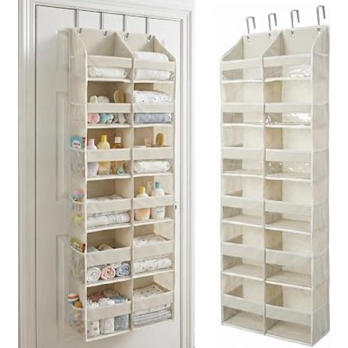 UPGRADED Over The Door Organizer, 6 Tiers Hanging Storage - Extra Thick 100D Fabric, 65lbs Huge Capacity, 12 Mesh Side Pockets, Over The Door Shoe Organizer & Hanging Closet Organizer (Ivory, XL)