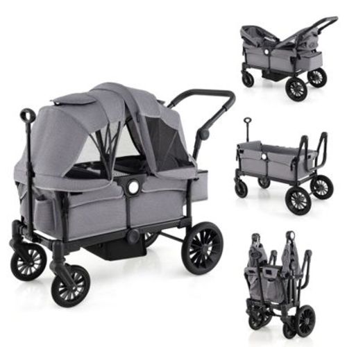 Infans Wagon Stroller For 2 Kids Push Pull Double Stroller With Adjustable Handle