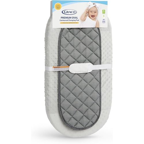 Graco Premium Oval Contoured Changing Pad with Bonus Cover and Water-Resistant Liner – GREENGUARD Gold Certified, Cocoon-Like Oval Contoured Shape, Fits All Standard Changing Toppers, Ultra-Soft Cover