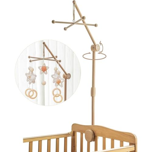 Wooden Crib Mobile Arm 33 Inches for Baby Nursery-Baby Mobile for Crib with Matching Nursery Mobile Attachment-Upgrade Siliconegasket Anti Slip Clamping System