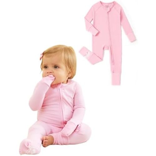 PATPAT Organic Cotton Baby Footie Pajamas with Two-Way Zipper & Fold-Over Mittens, Soft Stretchy Romper for Newborn Boy Girl