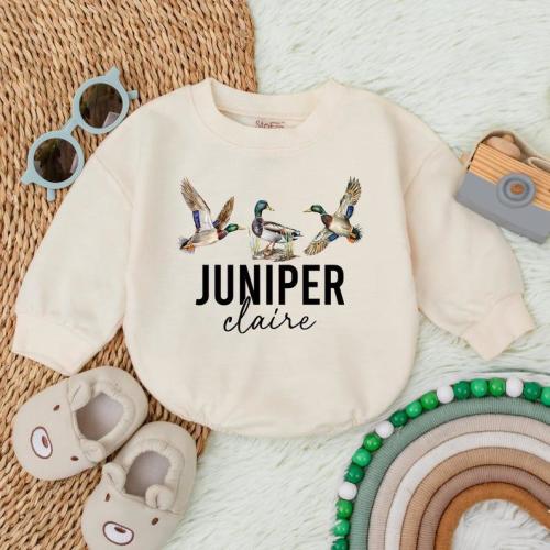 Personalized Mallard Duck Hunting Bubble Romper, Ducks Deer Fishing, Boy Ducking Hunter Baby Romper, Newborn Bodysuit, Hunting Buddy