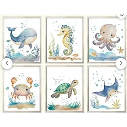 Nursery Sea Animal Wall Decor Set of 6 Ocean Watercolor Canvas Wall Art Baby Boys Room Wall Art Ocean Sea Animal Pictures Kids Girl Art Prints Nursery Artwork for Bedroom 8x10 Inch Unframed