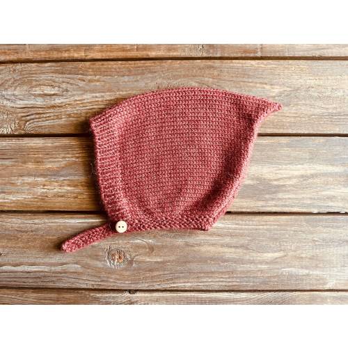 Baby Pixie Hat, Alpaca Baby Hat, Brick Red Hood Baby, Child Hat With Button, Vintage Baby Bonnet, Baby Elf Hat, Kid Gnome Hat