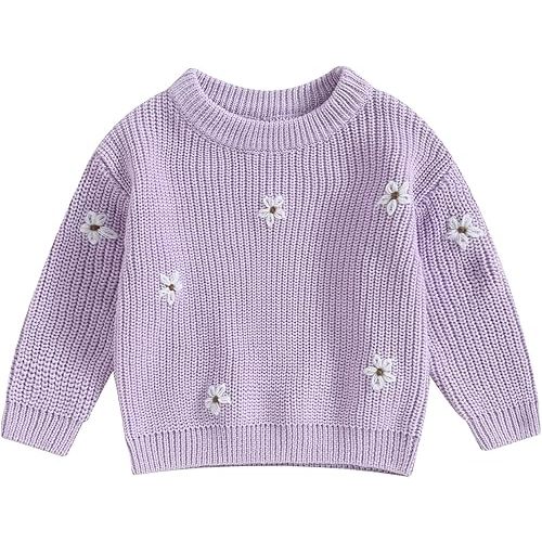 Mubineo Baby Girl Winter Clothes Cute Flower Sweater Crewneck Pullover Long Sleeve Knit Newborn Infant Sweaters