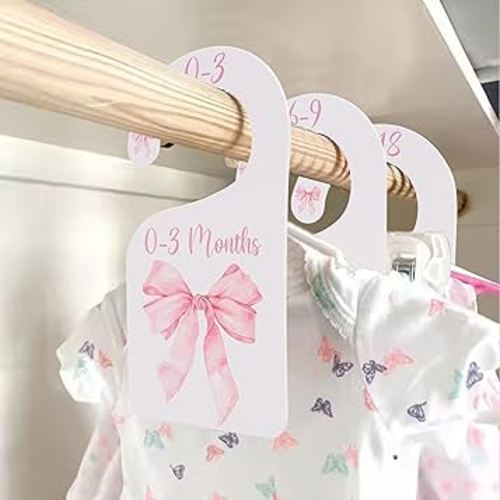 Bow Nursery Closet Dividers - Bow Baby Shower,Girl Closet Dividers,Baby Girl Closet Organizer with Bow,Newborn to 24 Months for Home Nursery (Pink)