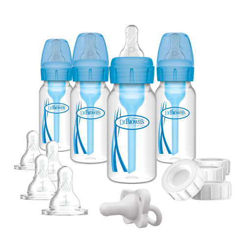Dr. Brown's Natural Flow Anti-Colic Options+ Narrow Breast to Bottle Feeding Set, Blue, 4 Pack