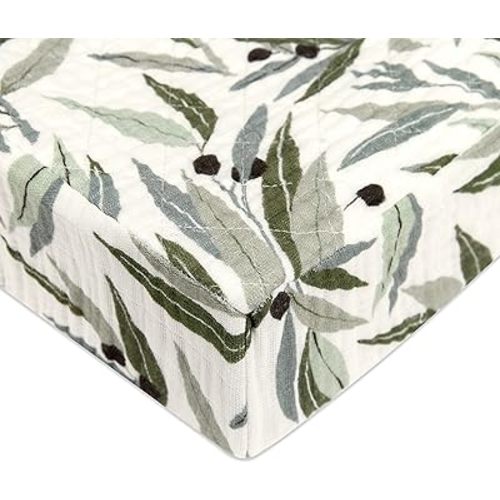 Babyletto 100% Quilted Organic Cotton Changing Pad Cover, GOTS-Certified, Fitted 360°, Ultra-Soft and Breathable Muslin - Olive Branches