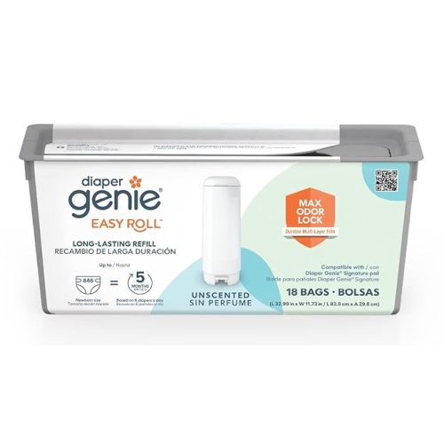 Diaper Genie Easy Roll Refill with 18 Bags | Lasts Up to 5 Months or Holds Up to 846 Newborn Diapers Per Refill