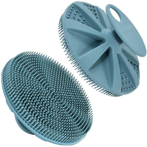INNERNEED Food-Grade Soft Silicone Body Scrubber Shower Brush Handheld Cleansing Skin Brush, Gentle Exfoliating and Lather Well (Dark Green)