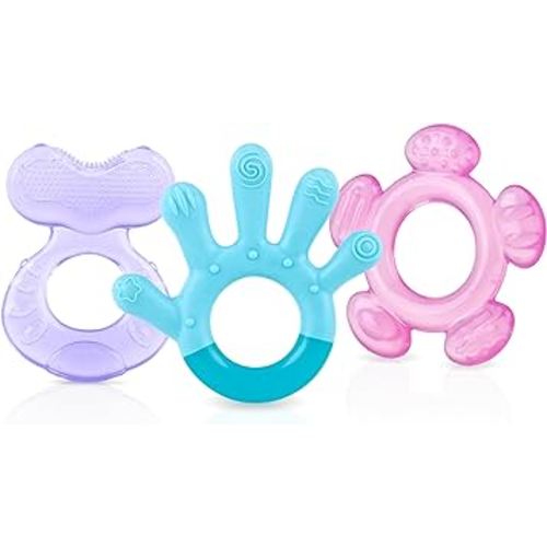 Nuby 3 Step Soothing Teether 3 Piece Set- Front, Middle, Back Teeth Teething- Pink/Purple, 3 m+