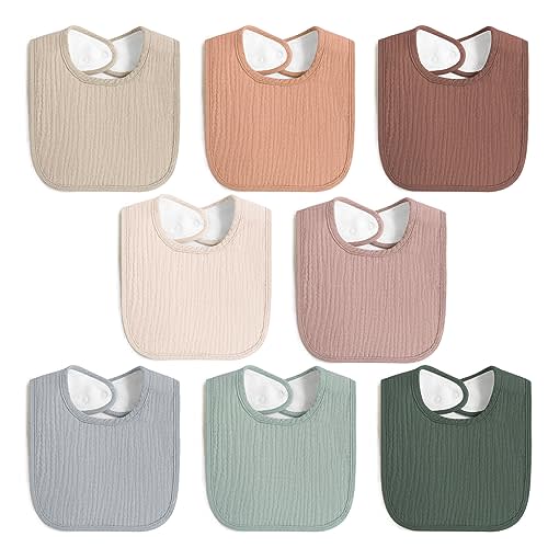 MairMore 8 Pack Baby Muslin Bibs 100% Cotton Bibs for Boys Girls,Soft and Absorbent Bib Set for Feeding and Drooling