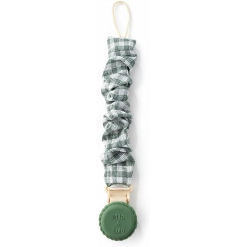Muslin Cotton Pacifier Clips- Metal-Free, Lightweight and Secure Pacifier Holder for Babies (Olive Graine) - Mila & Lulu