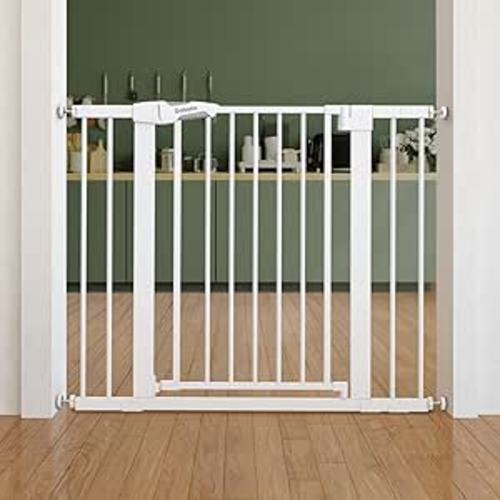 BABELIO Safety Gate Door Fits for Stairs, Narrow and Wide Doorways with Auto Close, Easy Install, No Drilling, Pressure Mounted for Baby, Child, Pets, Dog/Puppy, 26''-40'', White