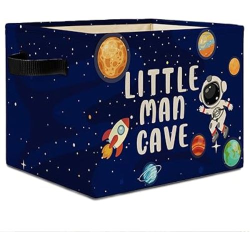 Little Man Cave Space Storage Bins for Boys, Space Galaxy Planets Rocket Astronaut Collapsible Storage Basket Organizer for Kids Room Nursery Clothes Toys Books, Toybox for Boys