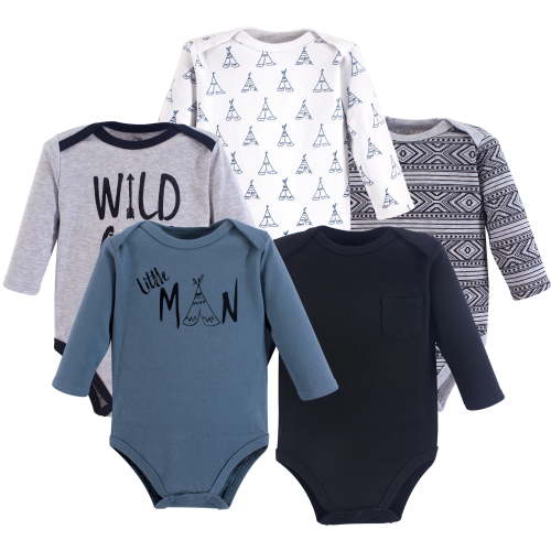 Luvable Friends Yoga Sprout Long-Sleeve Bodysuits 5pk, Little Man, 0-3M