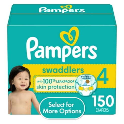 Pampers Swaddlers Size 4 Diapers, 150 Count with Leak-Guard & Blowout Barriers