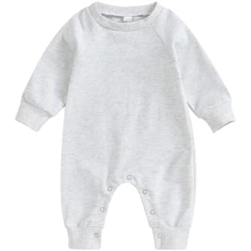 Newborn Baby Boy Girl Clothes Solid Color Romper Jumpsuit Crewneck Long Sleeve One Piece Coverall Fall Outfits