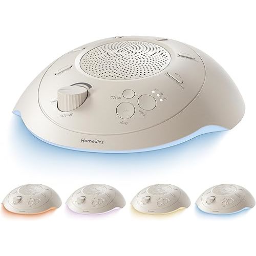 Homedics Premium Sleep Better Portable Sound Machine, Night Light,12 Soothing Sounds Including White Noise, Rain, and Thunderstorm, Ultra-Portable Design, Auto-Off Timer,for Travel & Baby Sleep, Cream