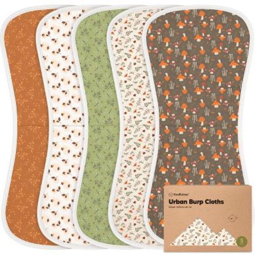 KeaBabies 5pk Urban Baby Burp Cloths, Organic Burping Cloth for Babies, Burp Rags for Baby Girls, Boys (Fall Spores)