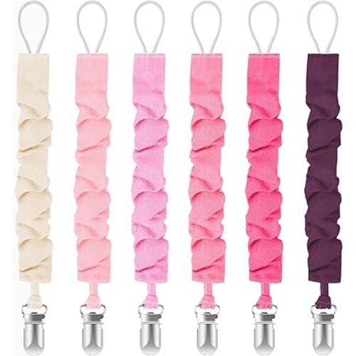 TenderBabe Pacifier Clip,6 Pack Pacifier Holder Clip with Adorable Frill Design,Soft Flexible Binky Clips for Baby Girl and Boy