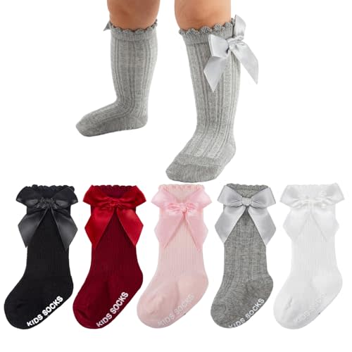 QHANSHIEE Baby Knee High Socks Non Slip Newborn Infant Toddlers Girl Stockings Cotton Bow Ruffle Long Socks Infant Dress Sock