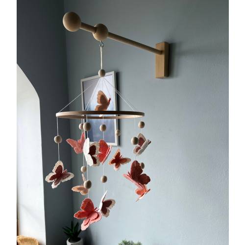 Butterfly baby mobile, Butterflies crib mobile girl, floral nursery baby mobile, hanging mobile, wooden crib mobile, baby shower gift.