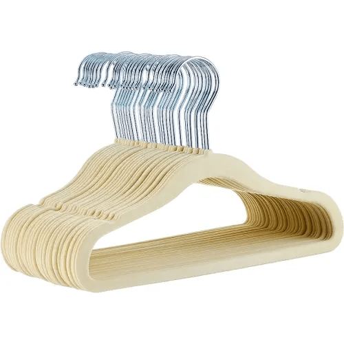 Amazon Basics Kids Velvet, Non-Slip Clothes Hangers (Baby/Toddler), 11.6 inches (for Baby Clothes), Pack of 30, Beige