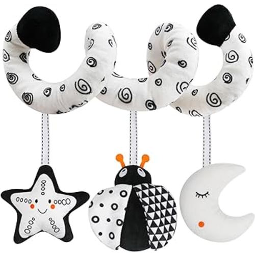 GKDOMS Baby Spiral Hanging Stroller and Car Seat Toys Black and White High Contrast Sensory Toy Newborn Plush Activity Toys New Year for 0 3 6 9 12 Months Girls Boys-Bug