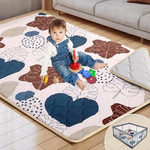 74x50 Playpen Mat Foam Thick, Extra Thicker & Large Baby Play Mat for Babies Kids Toddlers Infants Floor Crawling, Washable Cushioning Padded Baby Playmat for Indoor Outdoor, Gift for Boys Girls, Boho